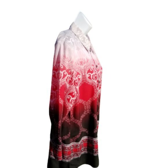 Alia Boho Tunic Shirt Geometric Print Button Up Long Sleeves Red Black Size 10 - Picture 5 of 12